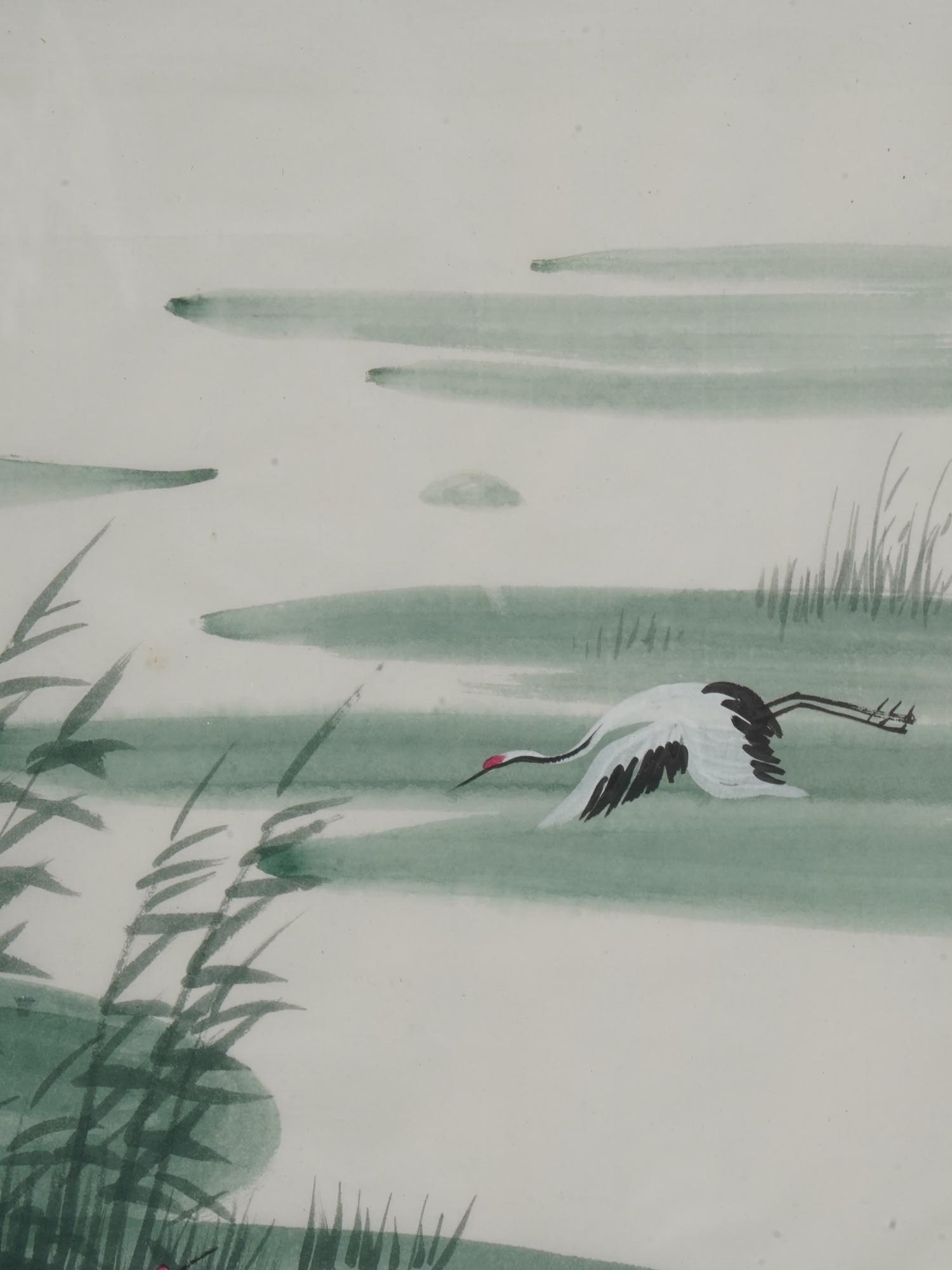 CHINESE CRANE BIRDS WATERCOLOR PAINTING SIGNED PIC-3